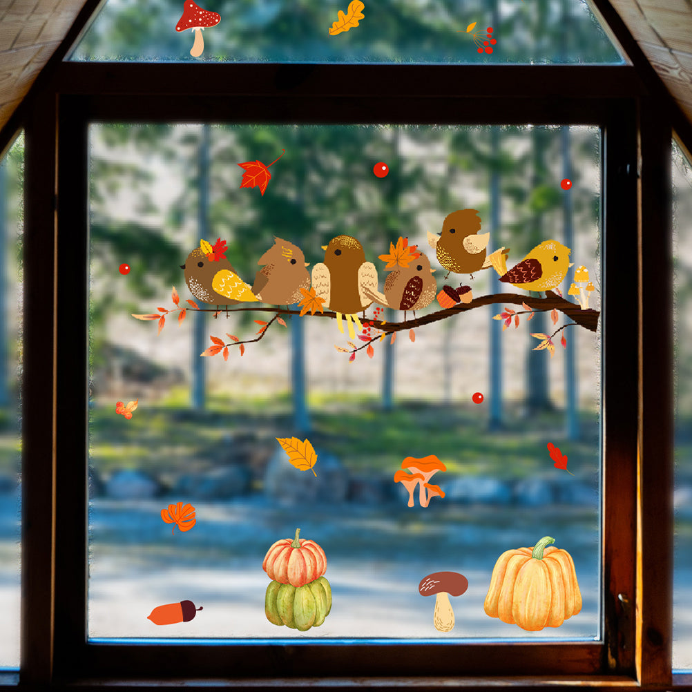 Autumn Fall Window Cling Thanksgiving Static Stickers Removable Party Supplies Harvest Festival Decor Electrostatic Wall