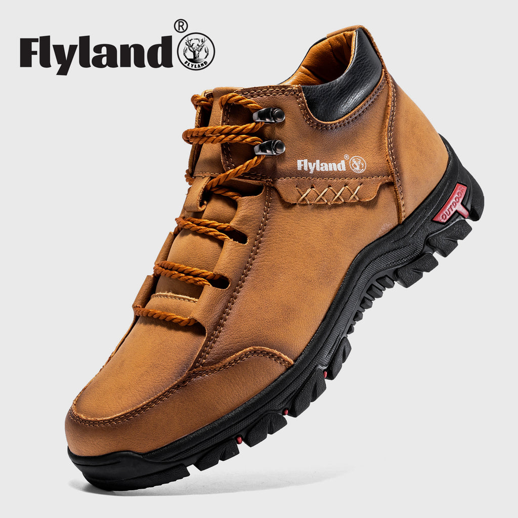 FLYLAND Men's Chukka Boots - Breathable Lace-Up Hiking, Trekking & Casual Winter Shoes, All-Terrain Rubber Sole - Black/Red/Grey