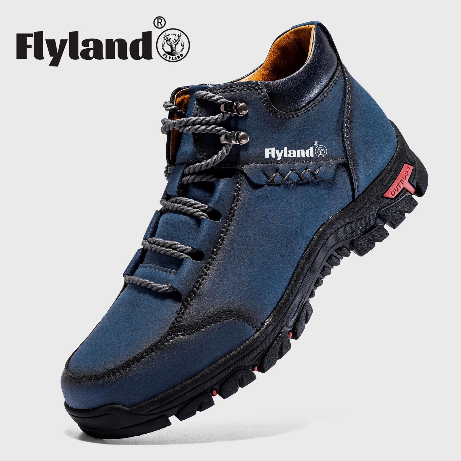 FLYLAND Men's Breathable Chukka Boots - High Quality-Like Upper, All-Terrain Traction Rubber Sole, Round Toe Hiking & Trekking Shoes for Camping, Mountaineering, Casual Wear - Black/Red/Grey Boots (Lace-Up), Winter Boots For
