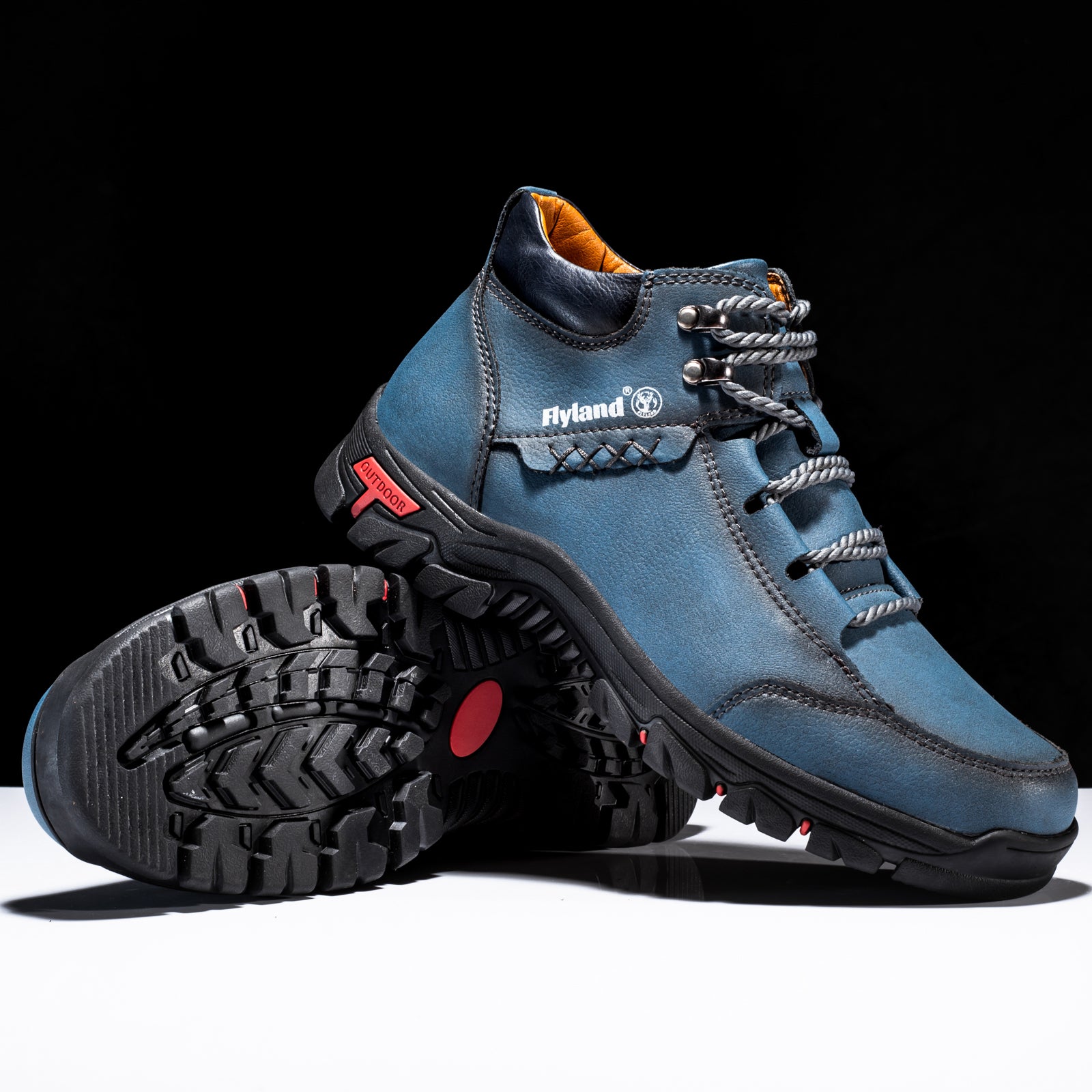 FLYLAND Men's Chukka Boots - Breathable Lace-Up Hiking, Trekking & Casual Winter Shoes, All-Terrain Rubber Sole - Black/Red/Grey