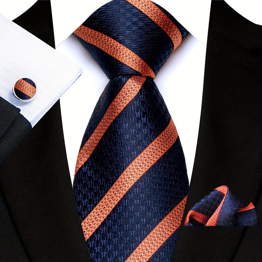 3pcs/set Plaid Pattern Tie Pocket Scarf Cuff Set for Suits - Premium Polyester Woven Accessories - Ideal Gift Choice for Mens Formal Occasions