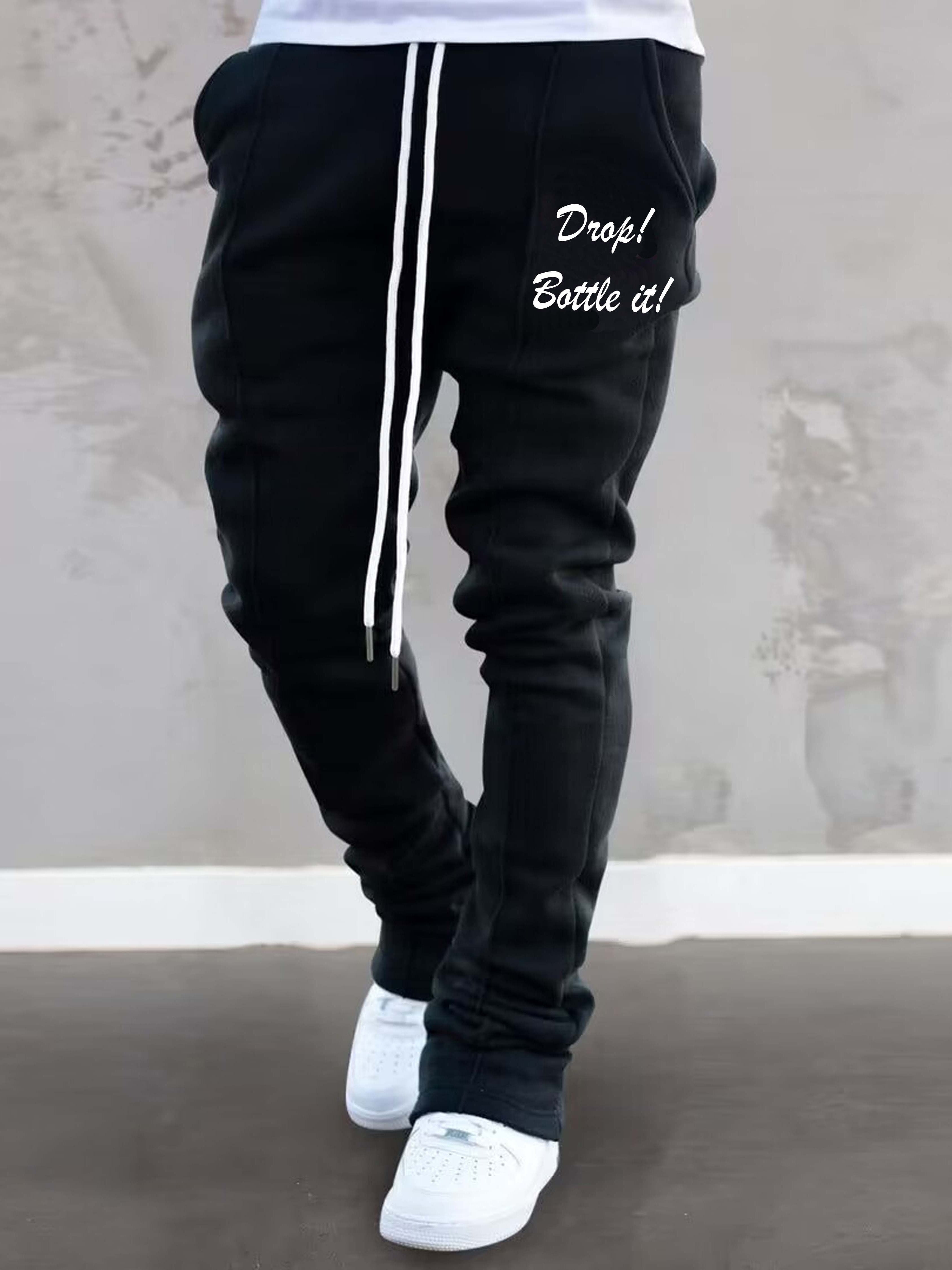 Men's OFF Graphic Flared Sweatpants - Hip-Hop Style, Comfort Fit, Elastic Waist & Drawstring, Casual Spring & Summer Wear