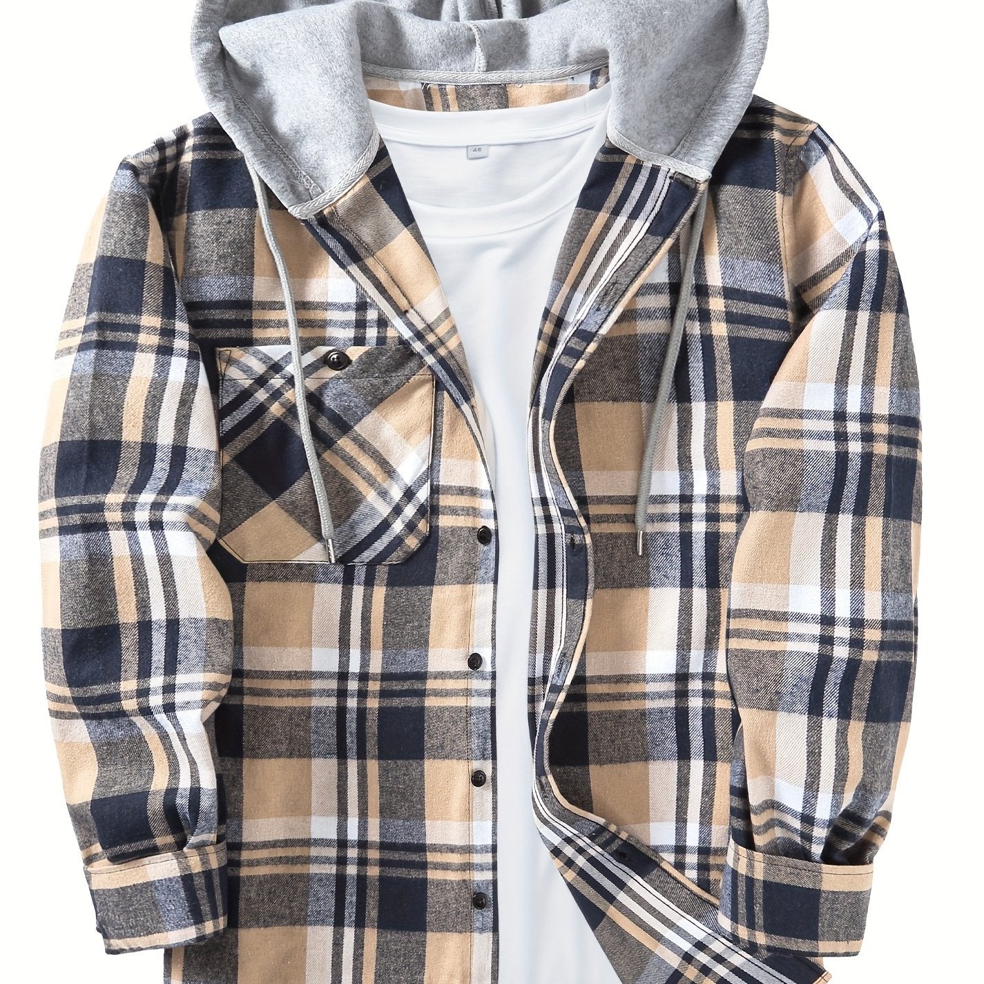 Mens Hooded Flannel Plaid Shirt - Stylish & Comfortable Casual Wear - Drawstring Hood, Button Up, Multiple Colors - Perfect for Spring & Summer - Lightweight, Breathable Fabric for Everyday Style