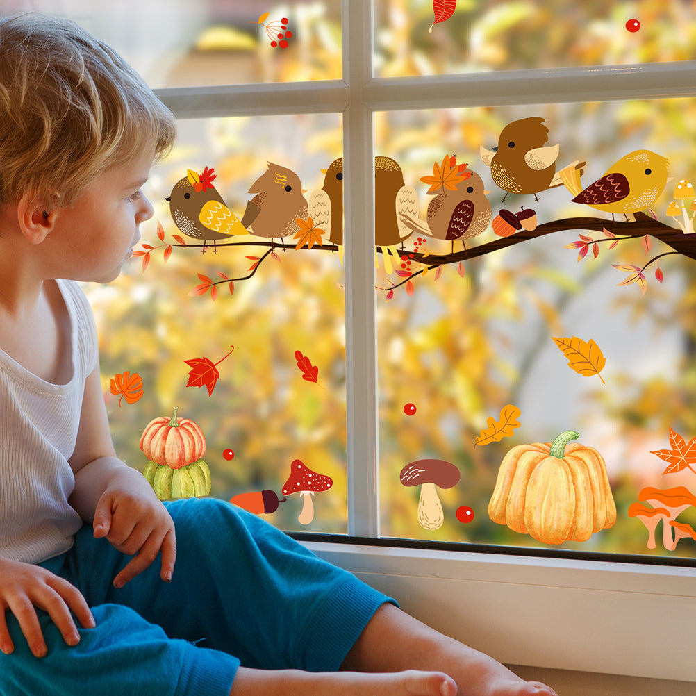 Autumn Fall Window Cling Thanksgiving Static Stickers Removable Party Supplies Harvest Festival Decor Electrostatic Wall