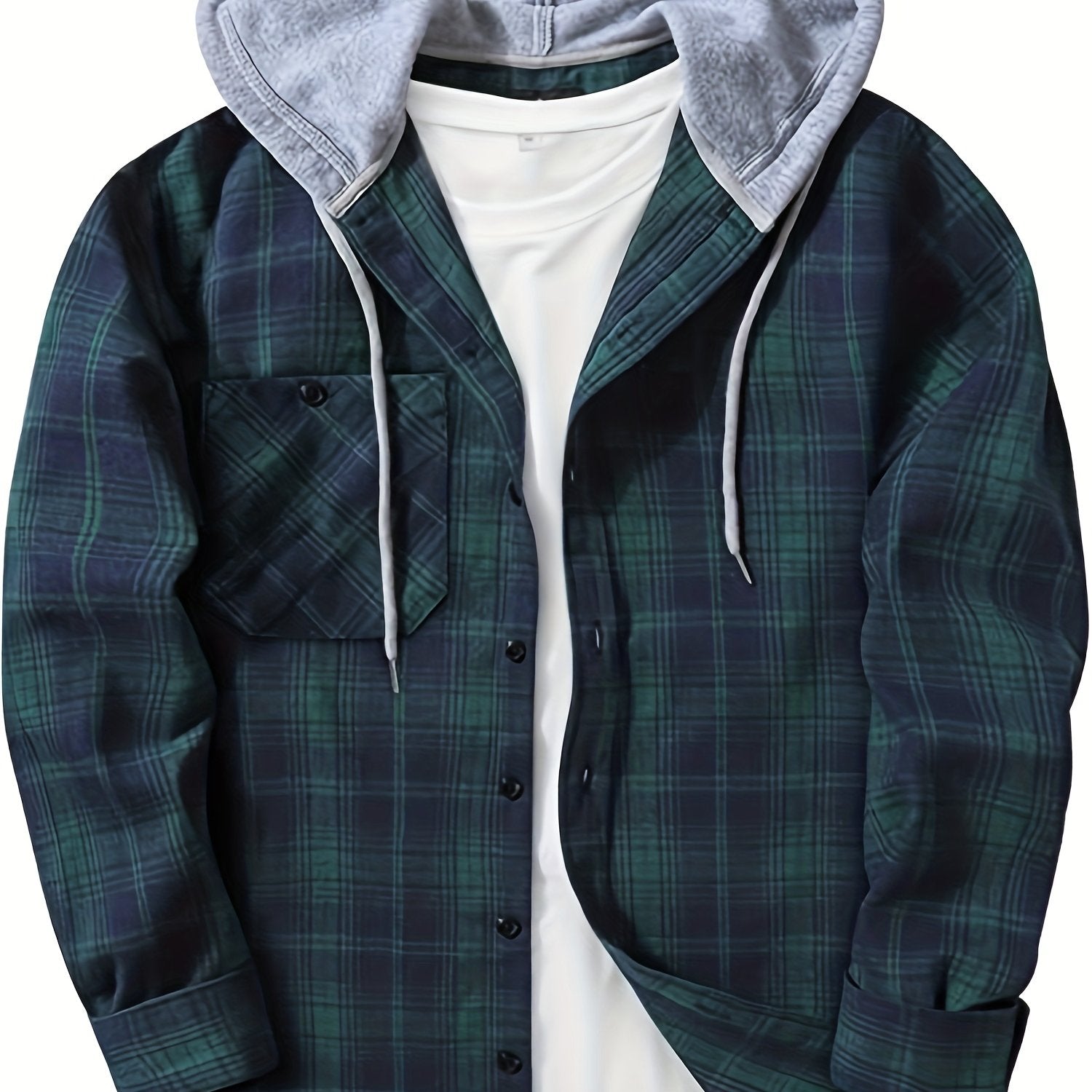 Mens Hooded Flannel Plaid Shirt - Stylish & Comfortable Casual Wear - Drawstring Hood, Button Up, Multiple Colors - Perfect for Spring & Summer - Lightweight, Breathable Fabric for Everyday Style