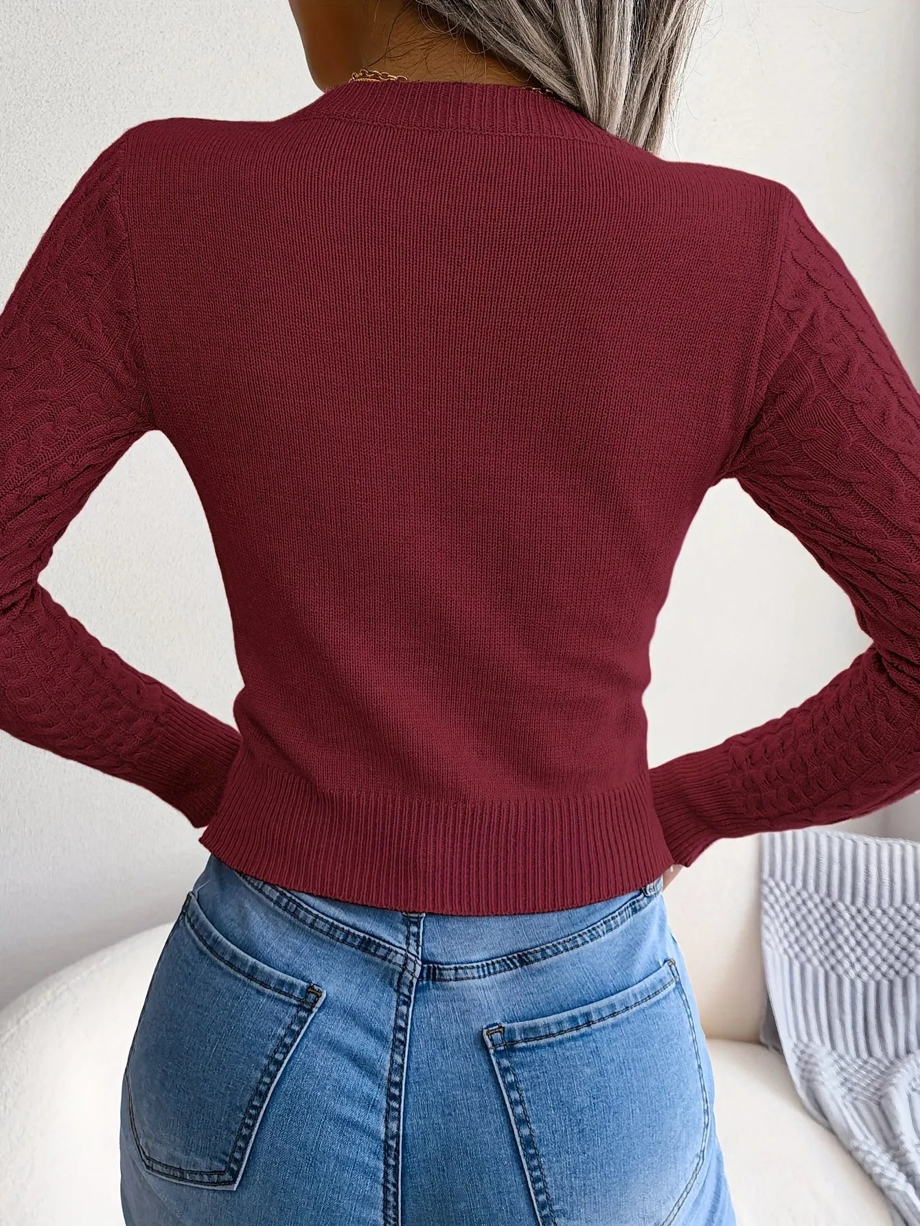 Women'S Sexy Hollow-Out Knit Pullover Sweater, Long Sleeve Crew Neck