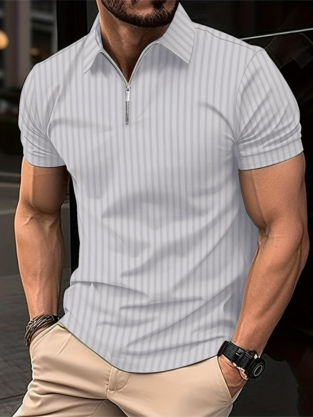 Men's Solid Summer Shirt - Short Sleeve, Lapel Design, High Stretch & Comfortable for Outdoor Adventures