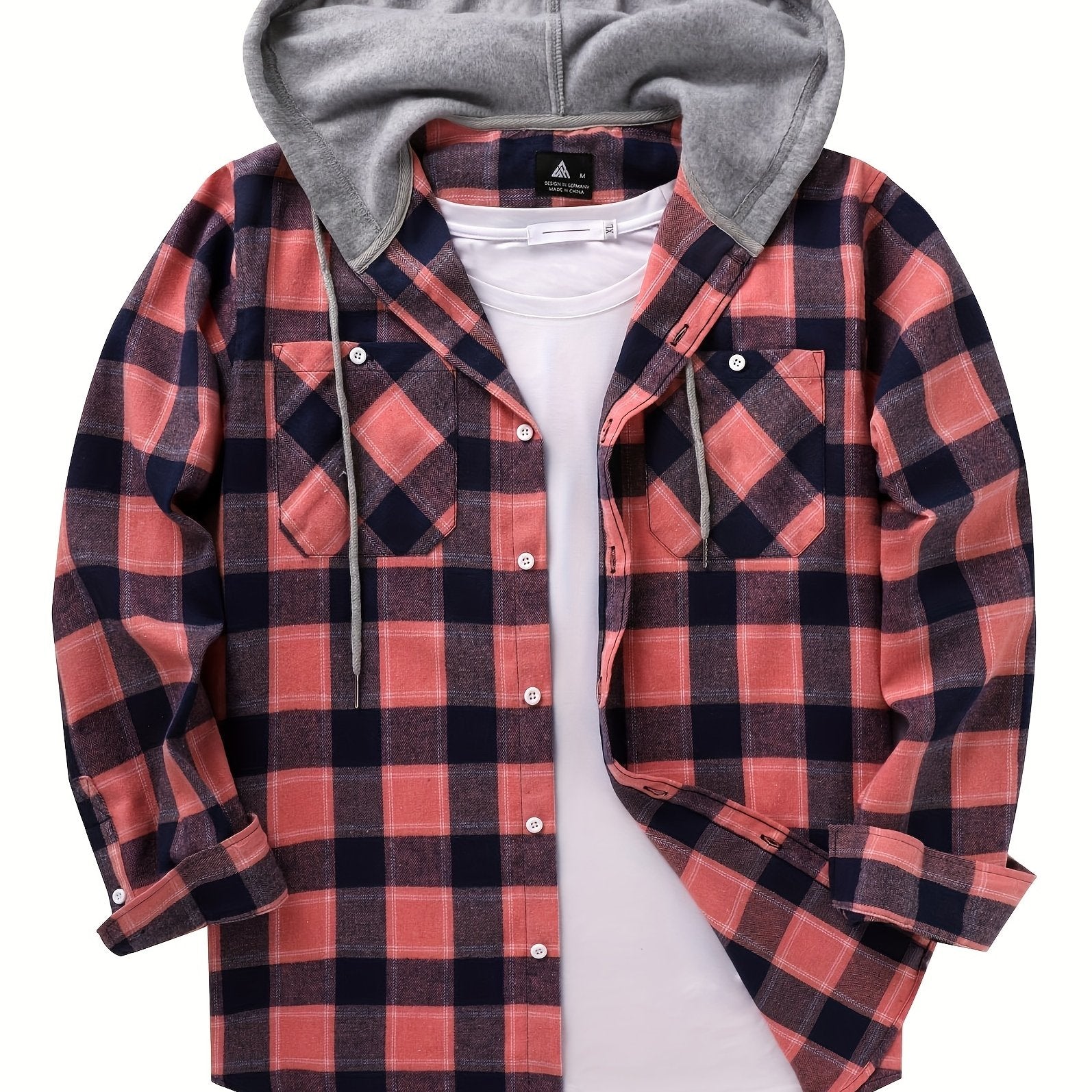 Mens Hooded Flannel Plaid Shirt - Stylish & Comfortable Casual Wear - Drawstring Hood, Button Up, Multiple Colors - Perfect for Spring & Summer - Lightweight, Breathable Fabric for Everyday Style