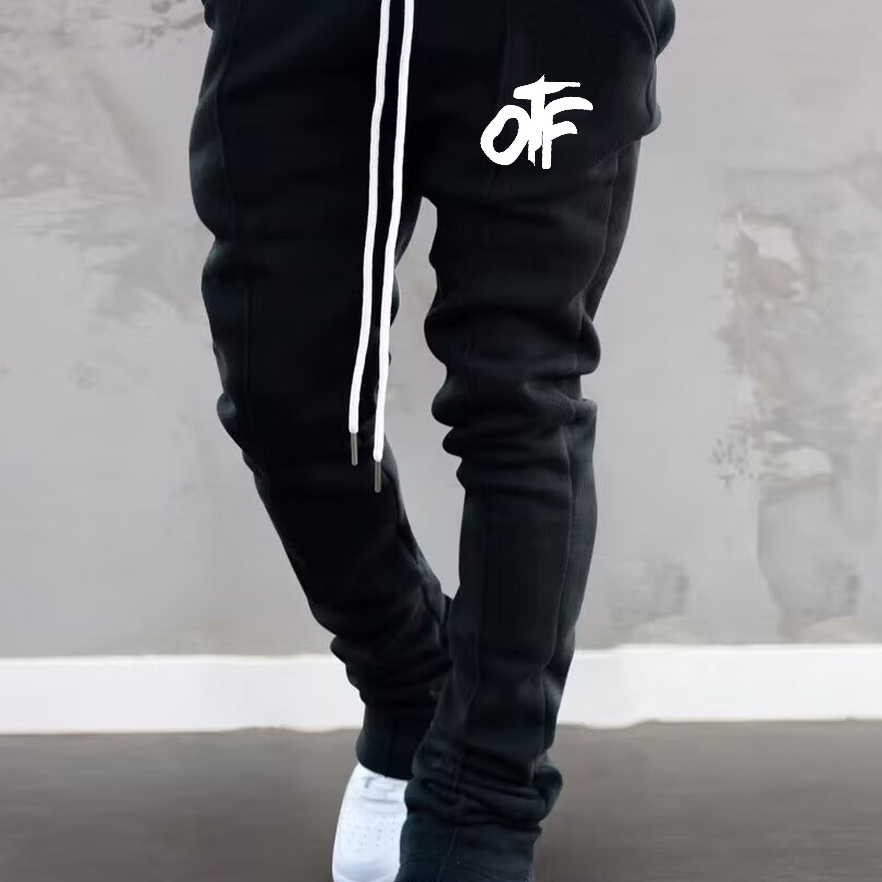 Men's OFF Graphic Flared Sweatpants - Hip-Hop Style, Comfort Fit, Elastic Waist & Drawstring, Casual Spring & Summer Wear