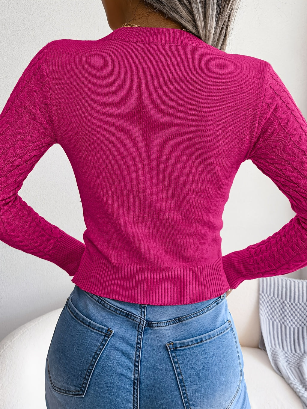 Women'S Sexy Hollow-Out Knit Pullover Sweater, Long Sleeve Crew Neck