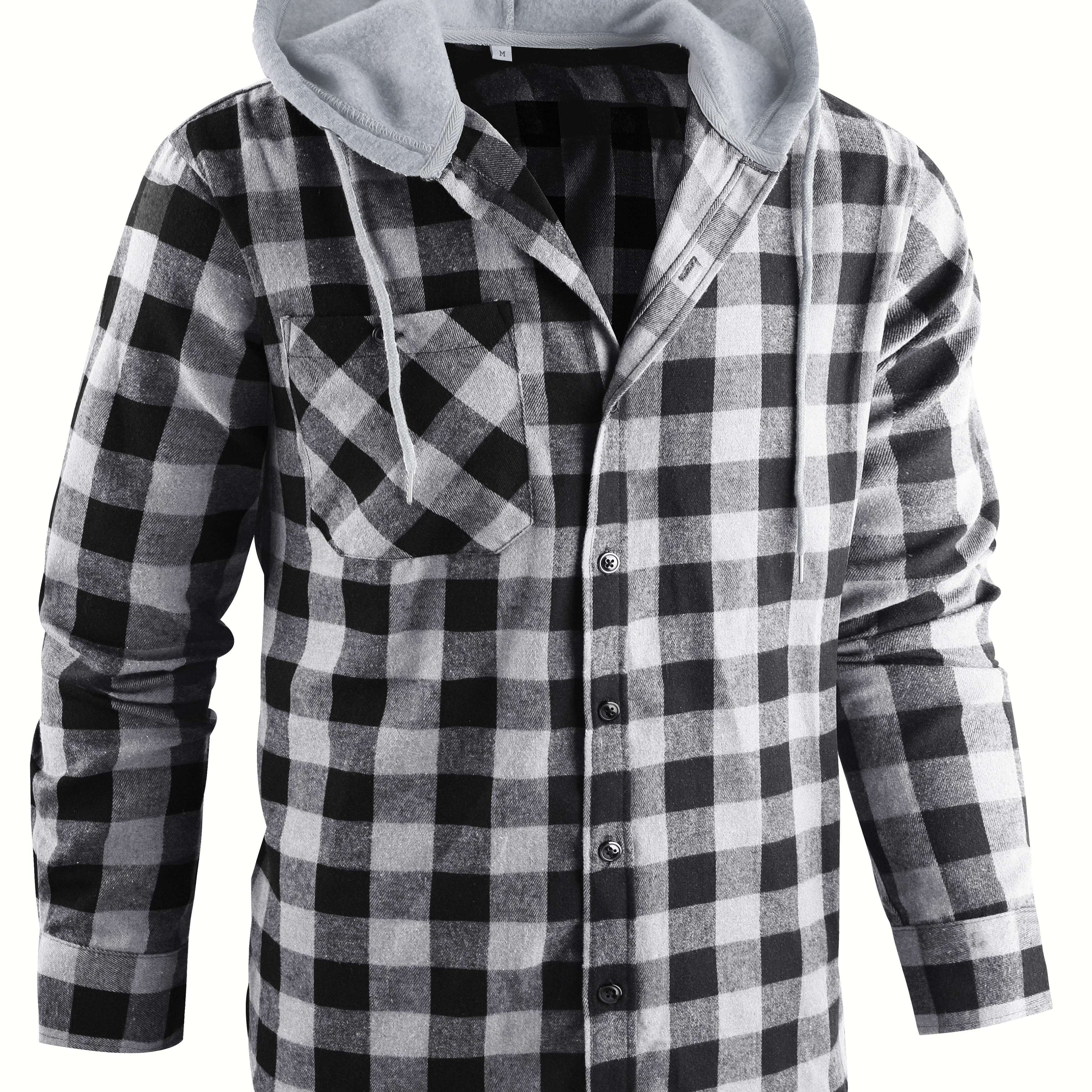 Mens Hooded Flannel Plaid Shirt - Stylish & Comfortable Casual Wear - Drawstring Hood, Button Up, Multiple Colors - Perfect for Spring & Summer - Lightweight, Breathable Fabric for Everyday Style