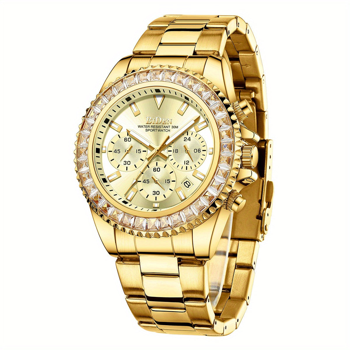 Mens Chronograph Stainless Steel Strap Waterproof Date Quartz Watch, Business Casual Wrist Watches