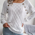 Women's Sweater Round Neck Texture Button Lantern Sleeve Sweater