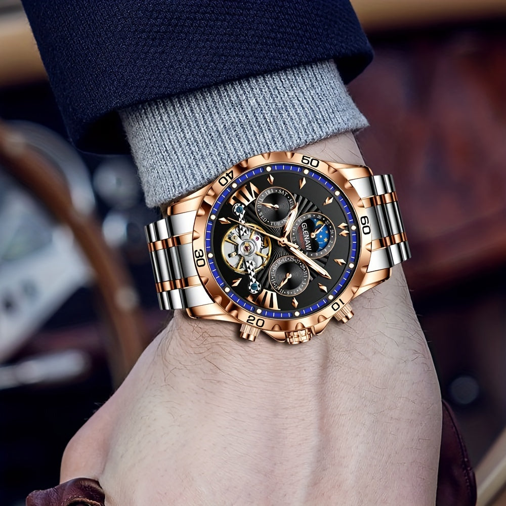 Premium Mens Automatic Mechanical Watch - 24H Dial, Date & Day Display, Self-Winding - Stylish Timekeeping for Everyday Wear