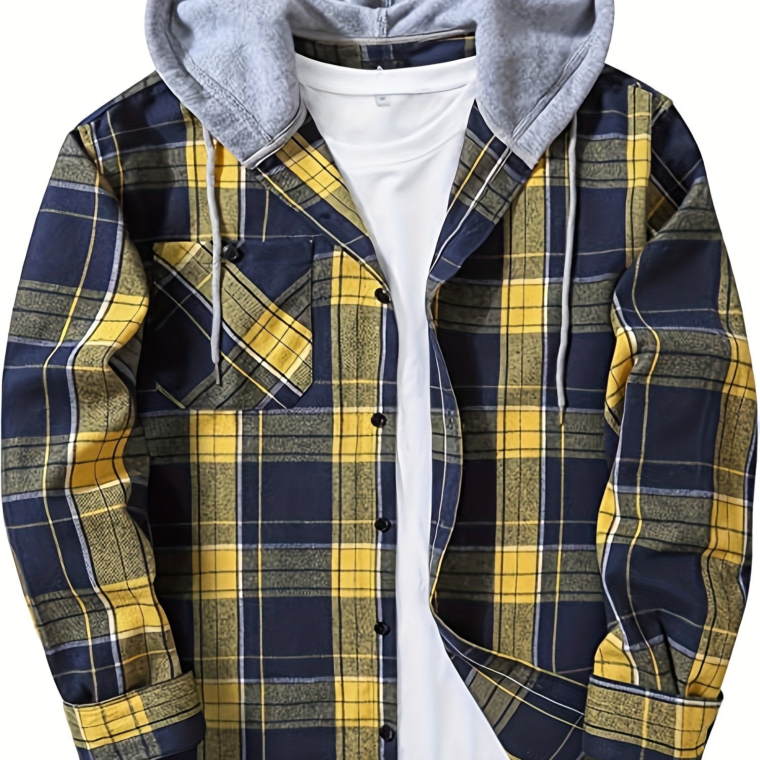 Mens Hooded Flannel Plaid Shirt - Stylish & Comfortable Casual Wear - Drawstring Hood, Button Up, Multiple Colors - Perfect for Spring & Summer - Lightweight, Breathable Fabric for Everyday Style