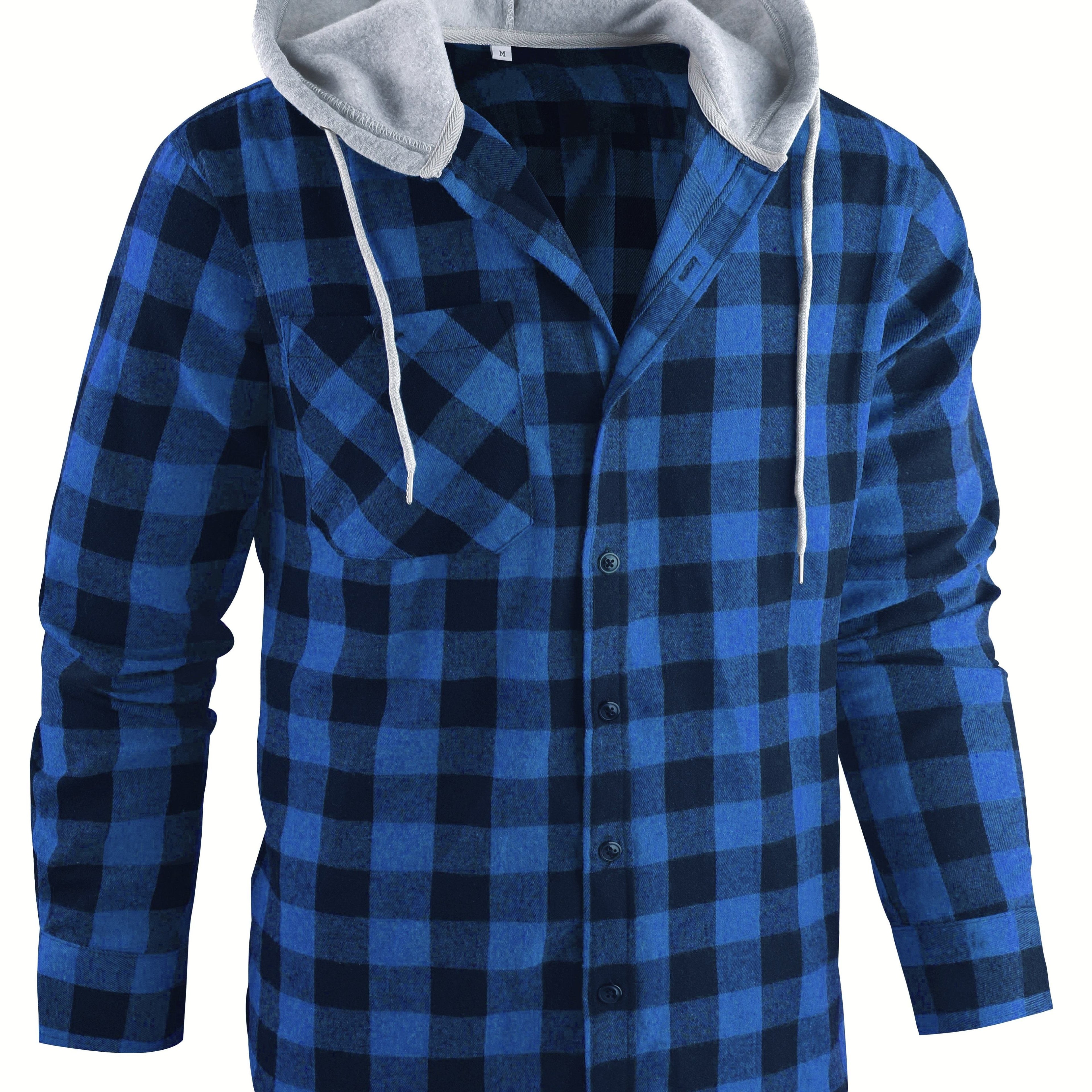 Mens Hooded Flannel Plaid Shirt - Stylish & Comfortable Casual Wear - Drawstring Hood, Button Up, Multiple Colors - Perfect for Spring & Summer - Lightweight, Breathable Fabric for Everyday Style