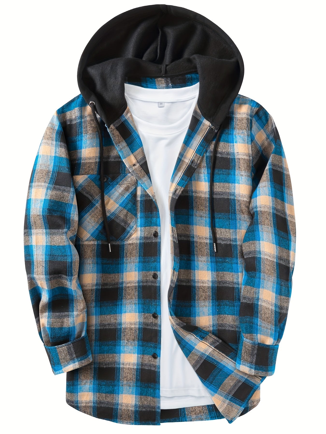Mens Hooded Flannel Plaid Shirt - Stylish & Comfortable Casual Wear - Drawstring Hood, Button Up, Multiple Colors - Perfect for Spring & Summer - Lightweight, Breathable Fabric for Everyday Style