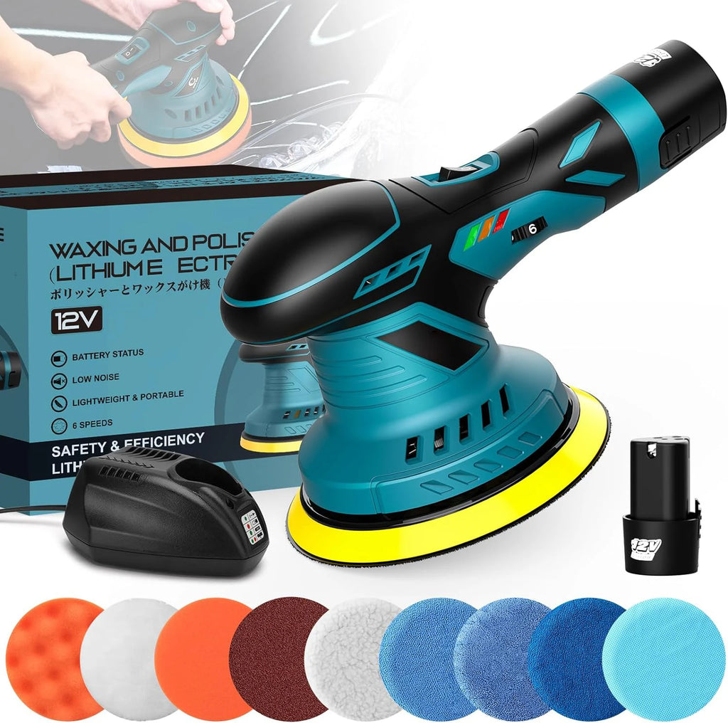 6 Gears Cordless Car Polisher 12V Wireless Car Polishing Machine 2pcs 2.0Ah Battery Power Tool Electric Waxing Repairing Sander - trendingshoping.com