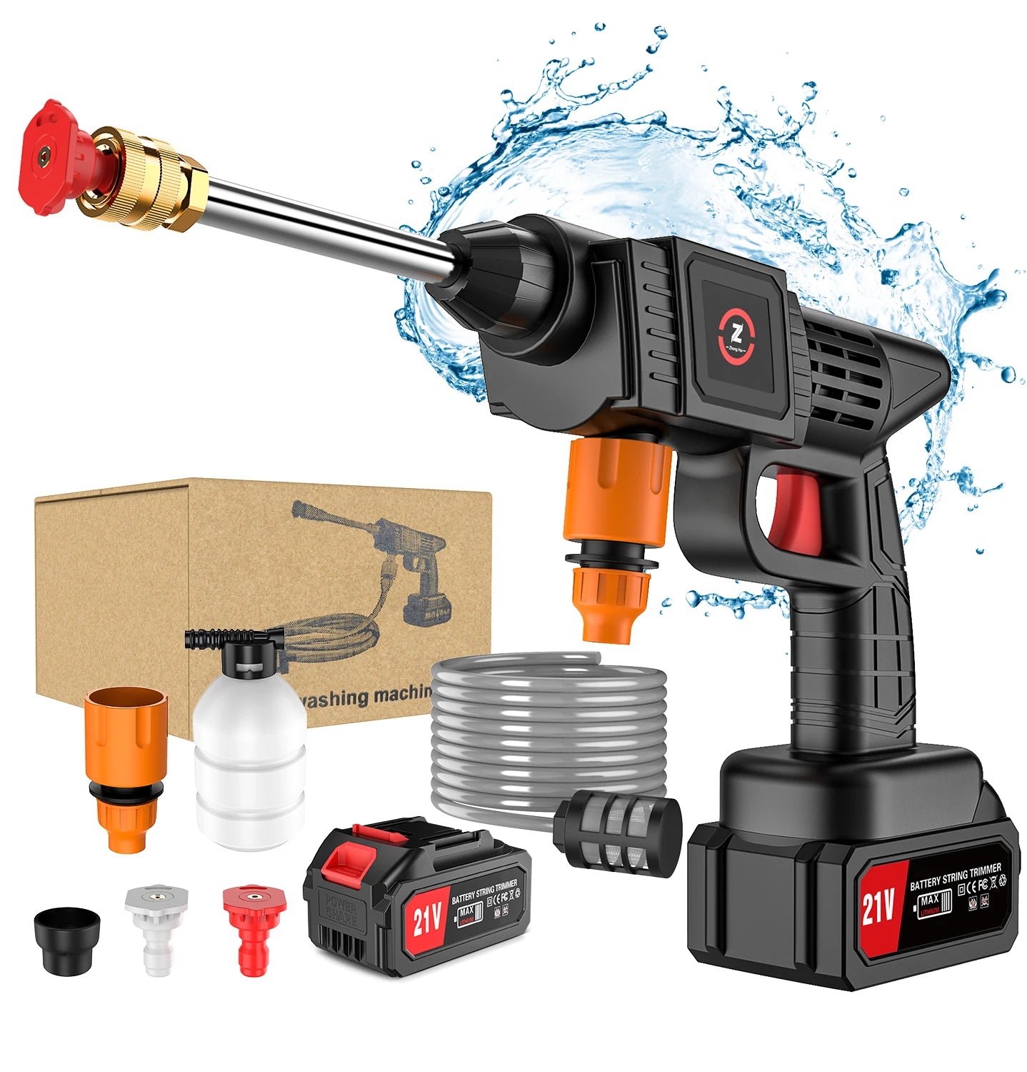 Wireless high pressure water gun, 21V, 70bar, foam production, 20000rpm, car wash gun for Auto, Home Garden Machine Tool - trendingshoping.com