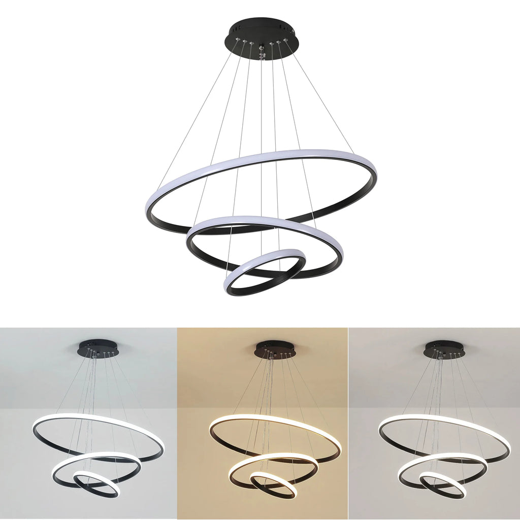 3 Ring Pendant Lights, Modern Circular Dimmable Hanging Lamp  Adjustable Ceiling Light for Kitchen Dining Living Room - trendingshoping.com