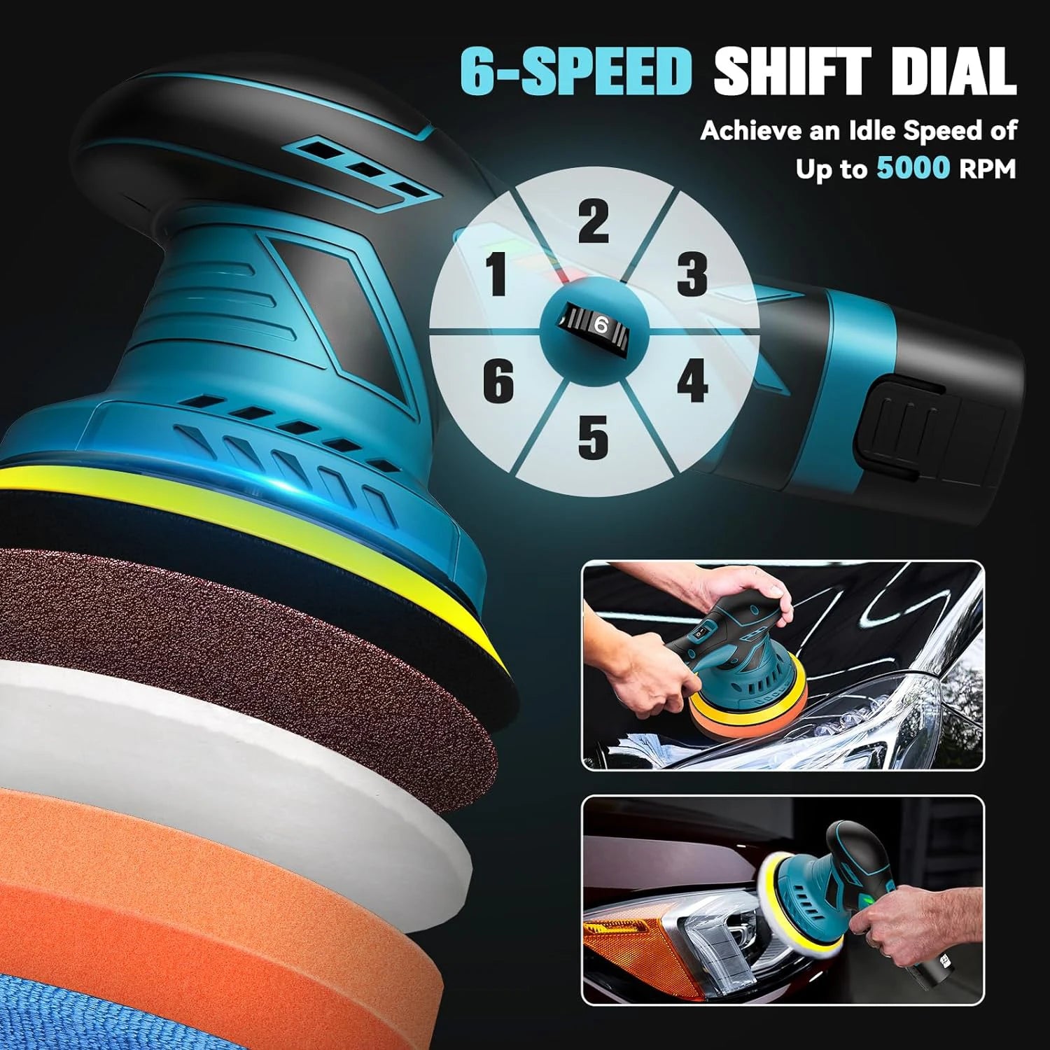 6 Gears Cordless Car Polisher 12V Wireless Car Polishing Machine 2pcs 2.0Ah Battery Power Tool Electric Waxing Repairing Sander - trendingshoping.com