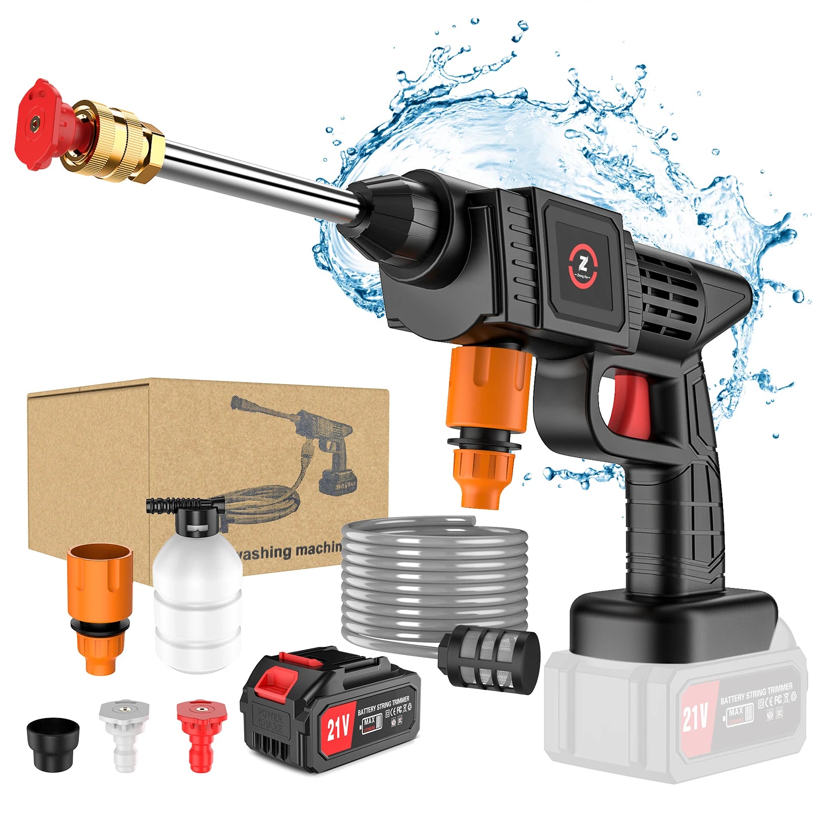 Wireless high pressure water gun, 21V, 70bar, foam production, 20000rpm, car wash gun for Auto, Home Garden Machine Tool - trendingshoping.com