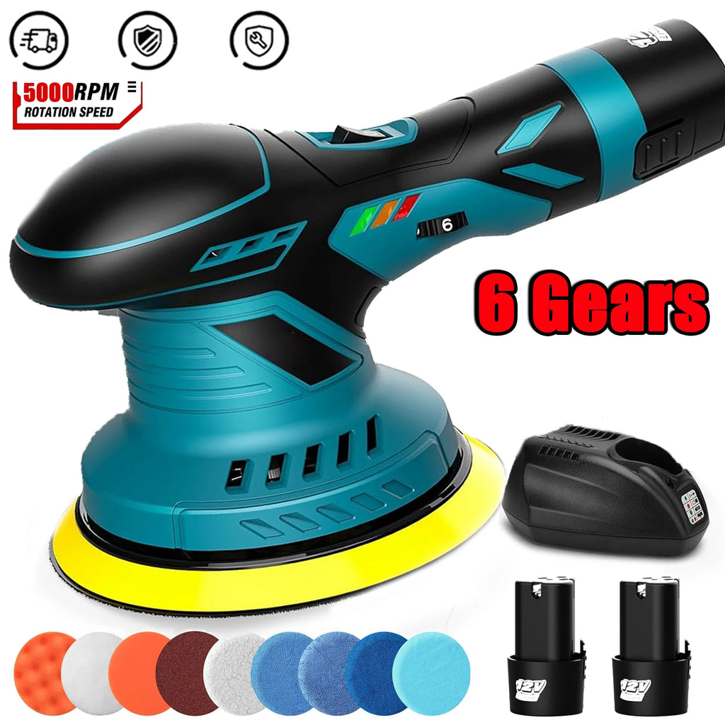 6 Gears Cordless Car Polisher 12V Wireless Car Polishing Machine 2pcs 2.0Ah Battery Power Tool Electric Waxing Repairing Sander - trendingshoping.com