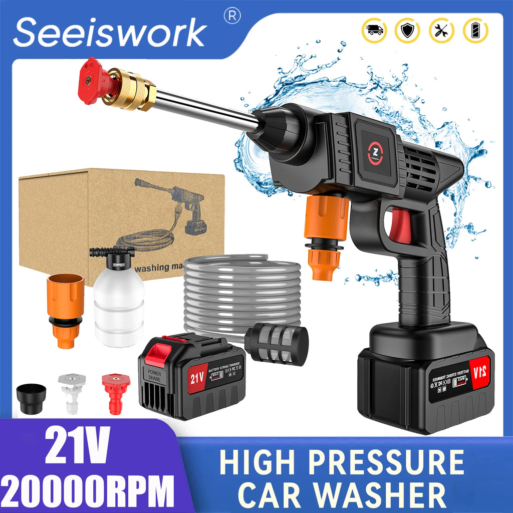 Wireless high pressure water gun, 21V, 70bar, foam production, 20000rpm, car wash gun for Auto, Home Garden Machine Tool - trendingshoping.com