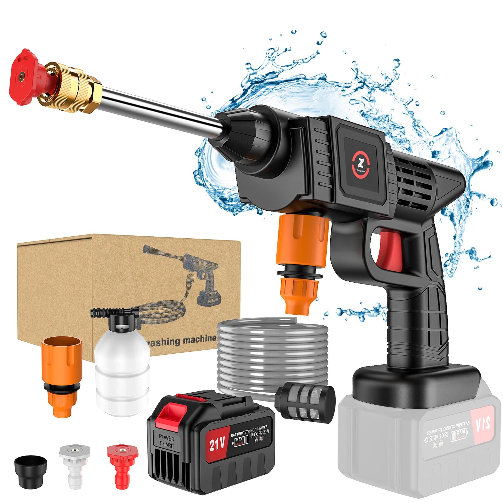 Wireless high pressure water gun, 21V, 70bar, foam production, 20000rpm, car wash gun for Auto, Home Garden Machine Tool - trendingshoping.com