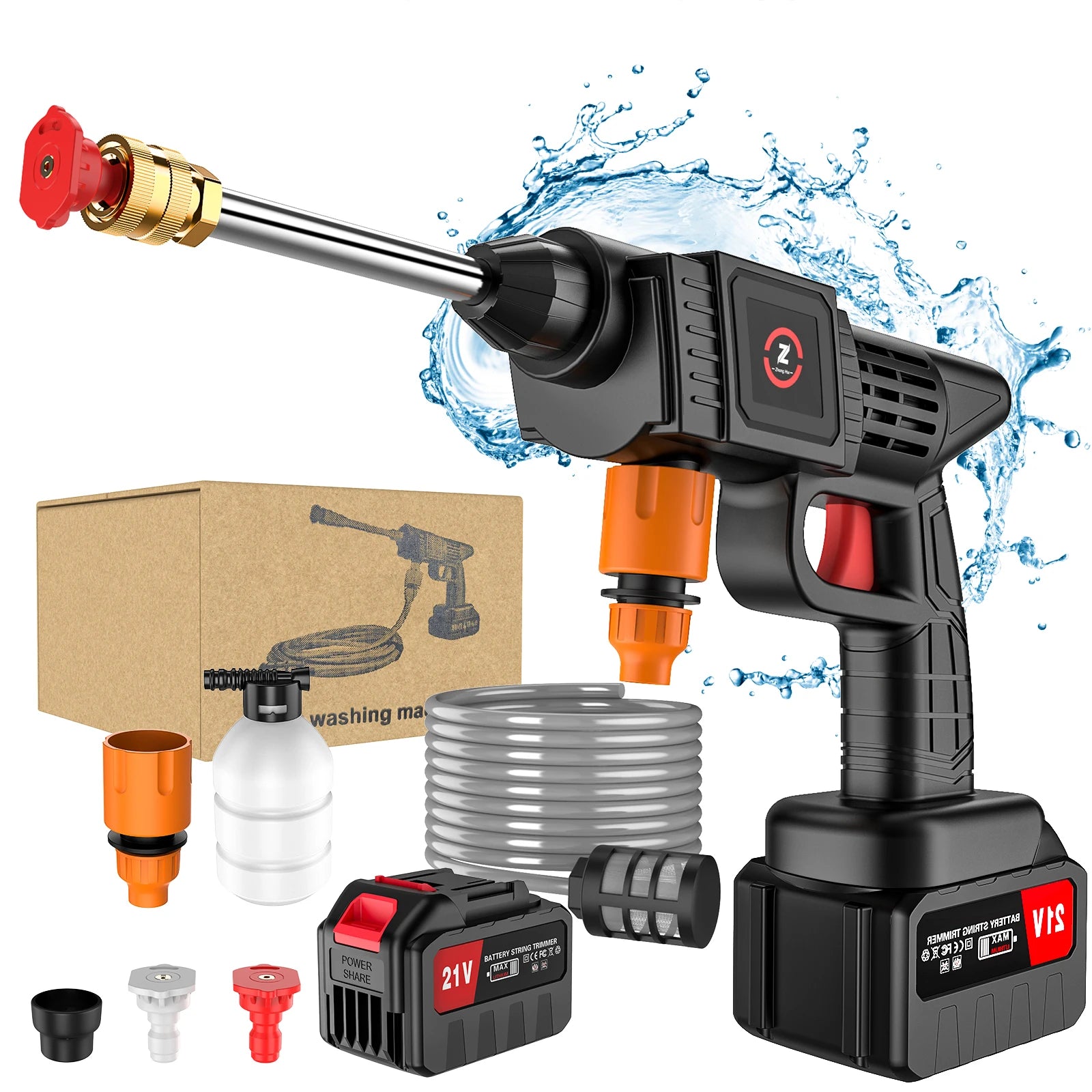 Wireless high pressure water gun, 21V, 70bar, foam production, 20000rpm, car wash gun for Auto, Home Garden Machine Tool - trendingshoping.com