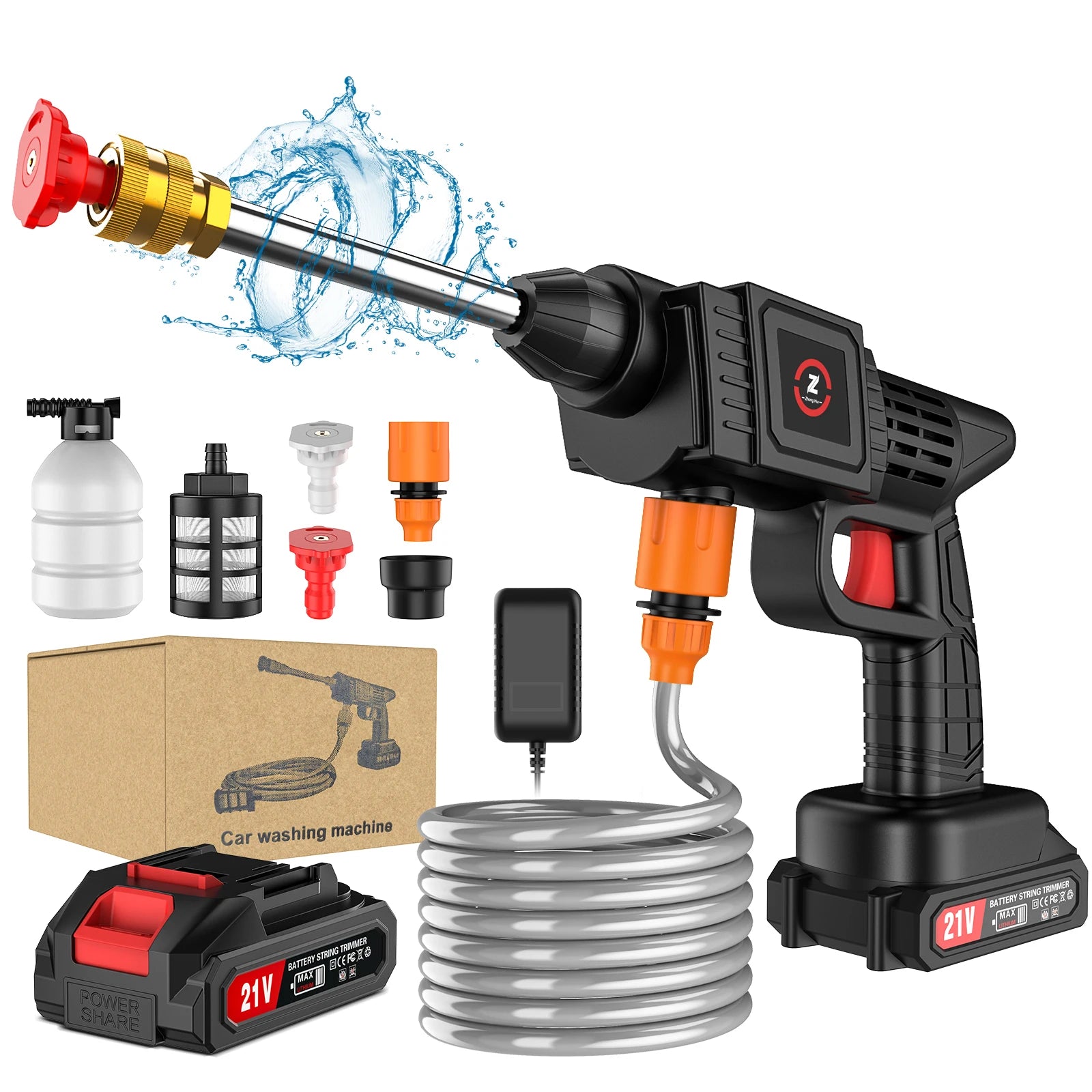 Wireless high pressure water gun, 21V, 70bar, foam production, 20000rpm, car wash gun for Auto, Home Garden Machine Tool - trendingshoping.com