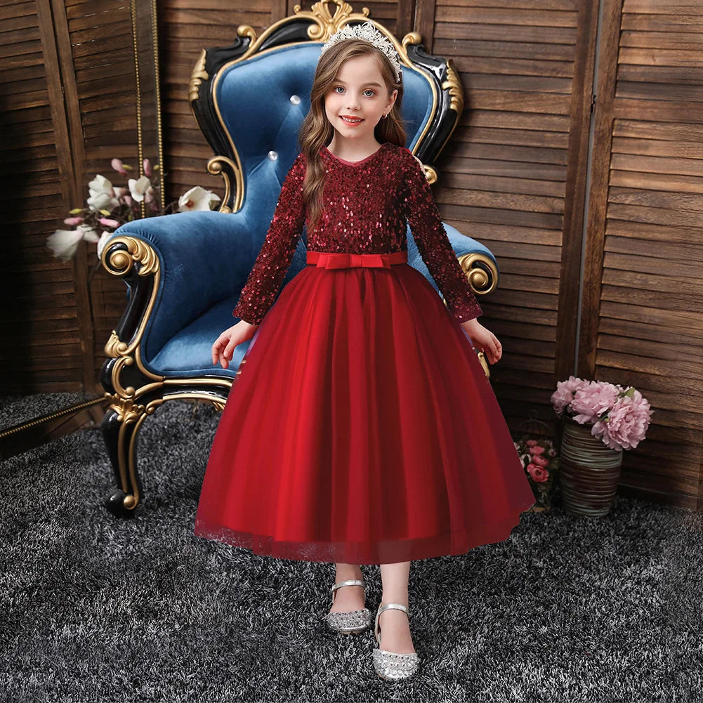 Princess Mesh Dress 4-14y Girl Christmas Winter Party Clothing Kids
