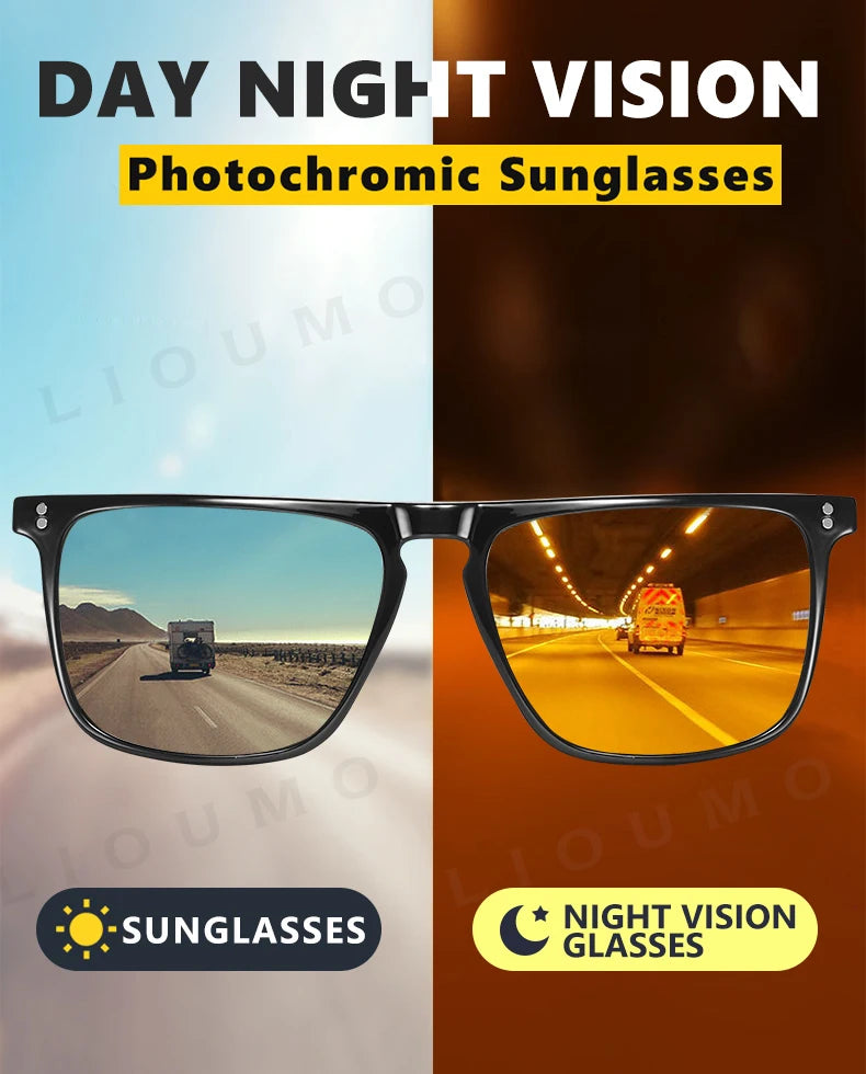 Rivet Square Photochromic Sunglasses Polarized Driving Glasses Men Women