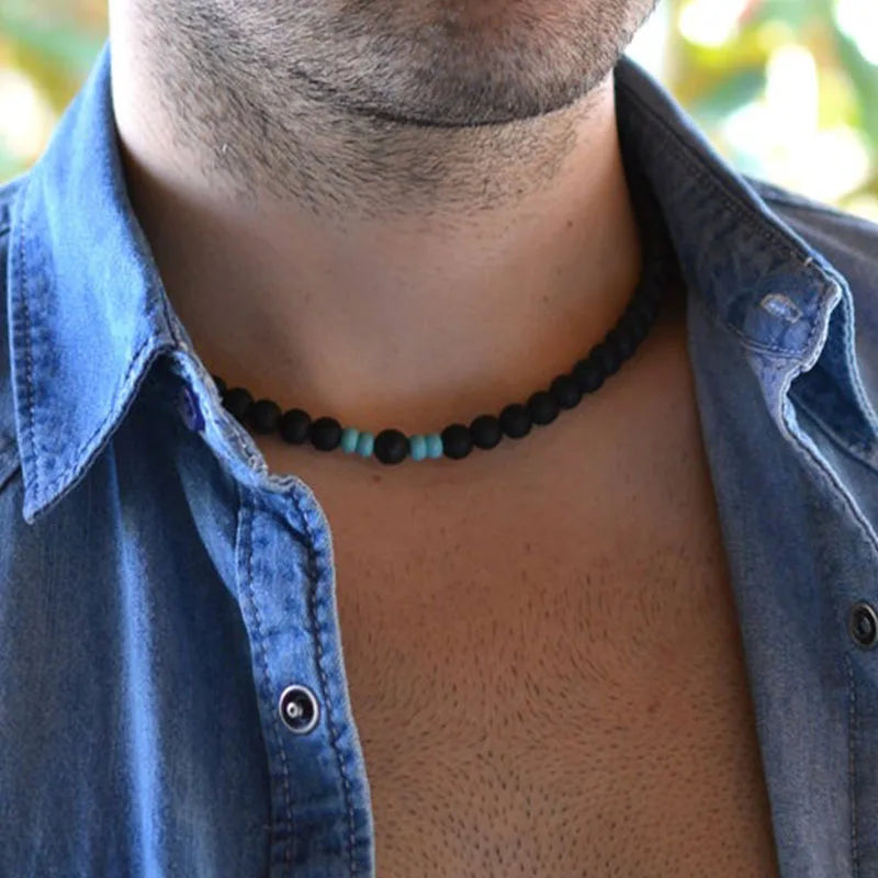 men necklace, necklace for men, Men lava bead Necklace, Mens Beaded necklace, turquoise necklace men