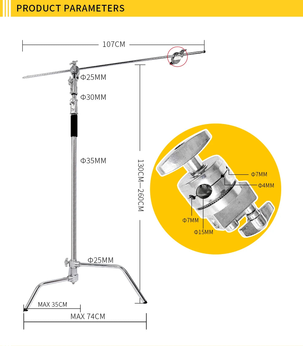 Photography Light Stand C-Stand Adjustable Metal Tripod for Studio Softbox