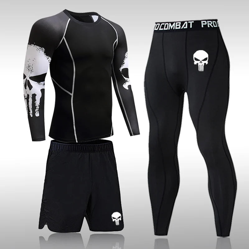 Men’s Compression Sportswear Set - 2-Piece Gym Tights & Rashguard Training Suit