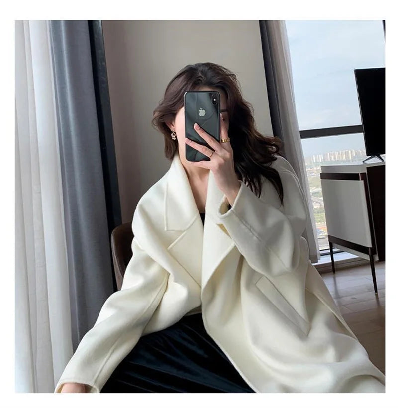 White Woolen Coat Women Autumn And Winter High-End Fashion Temperament Long Thick Blended Wool Windbreaker Female Jacket Belt 99 - trendingshoping.com