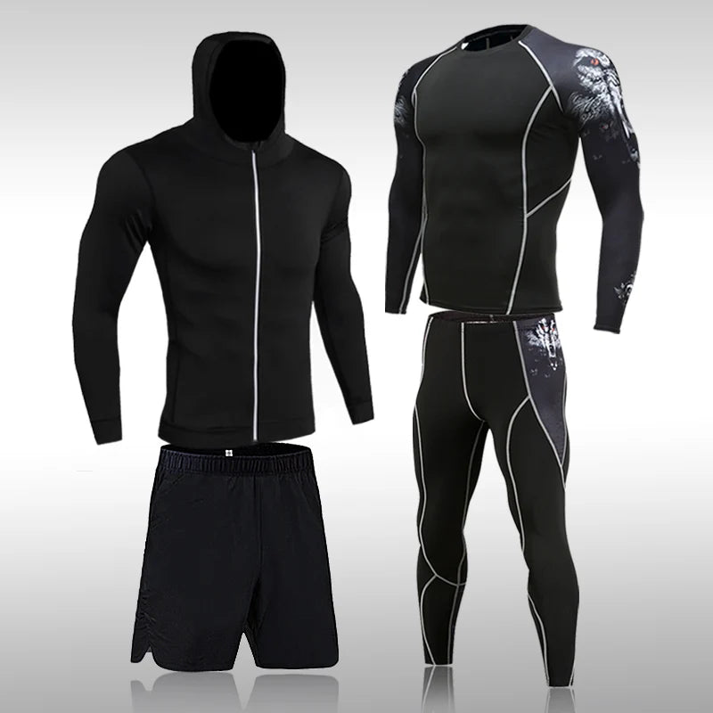 Men’s Compression Sportswear Set - 2-Piece Gym Tights & Rashguard Training Suit