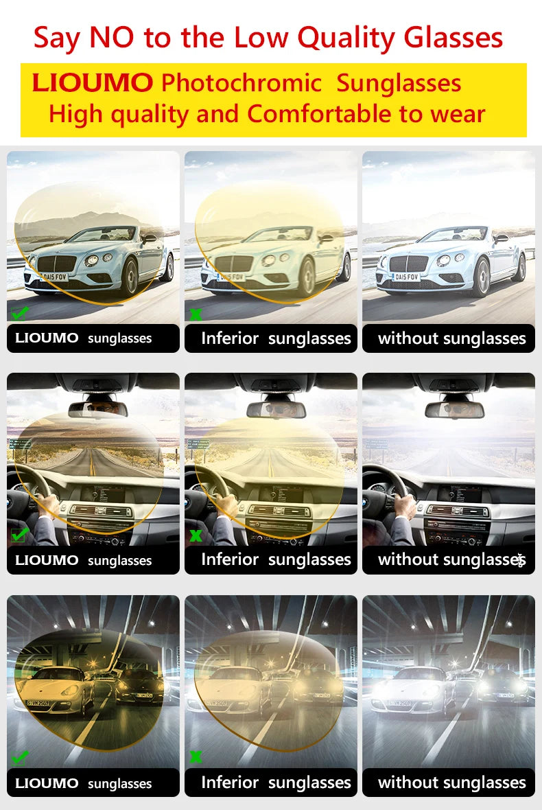 Rivet Square Photochromic Sunglasses Polarized Driving Glasses Men Women