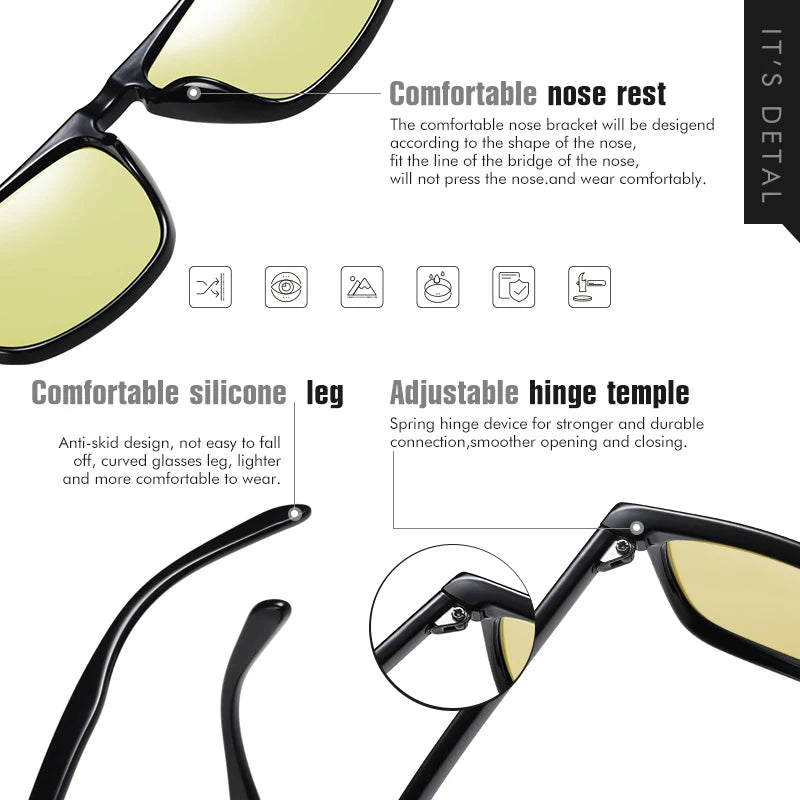 Rivet Square Photochromic Sunglasses Polarized Driving Glasses Men Women