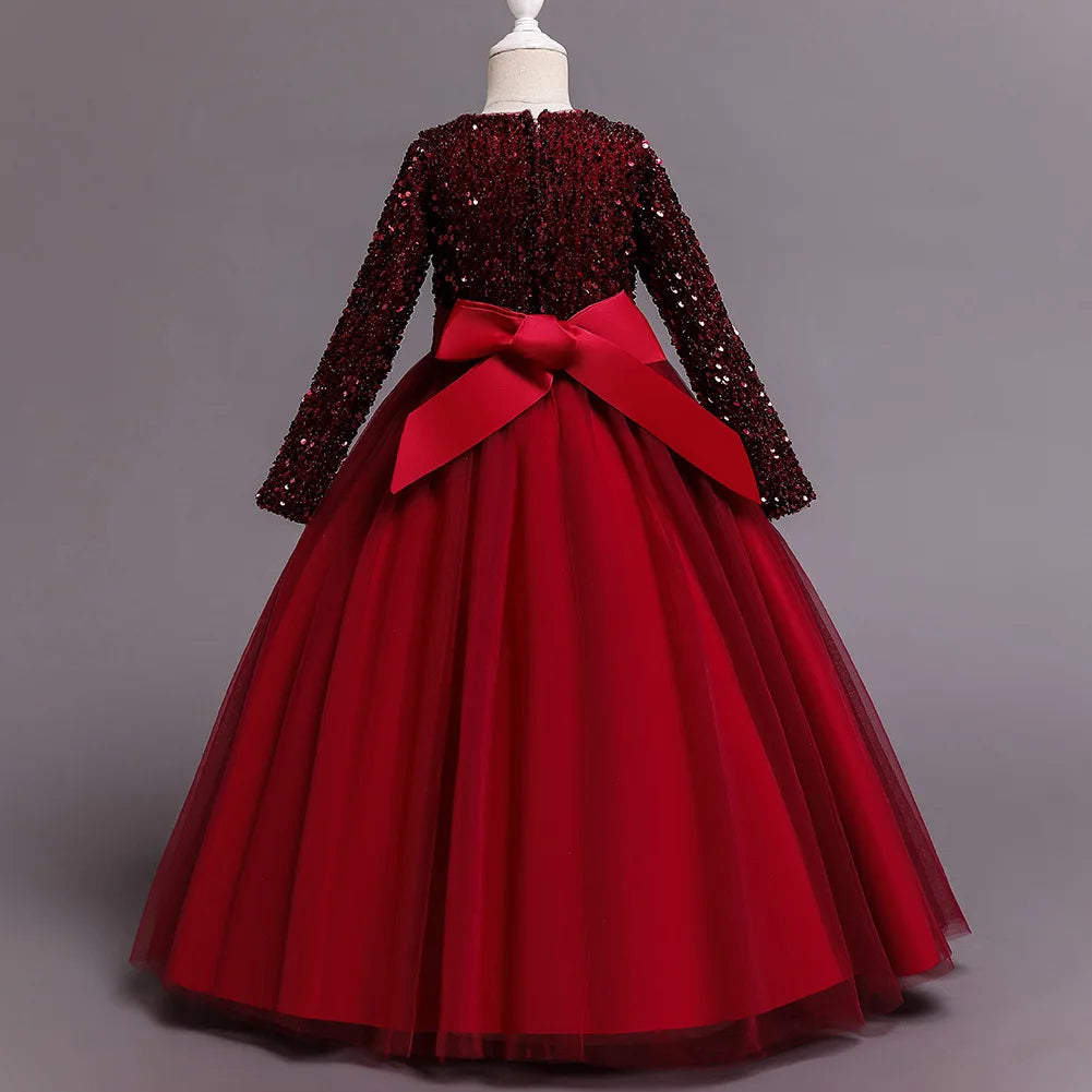 Princess Mesh Dress 4-14y Girl Christmas Winter Party Clothing Kids