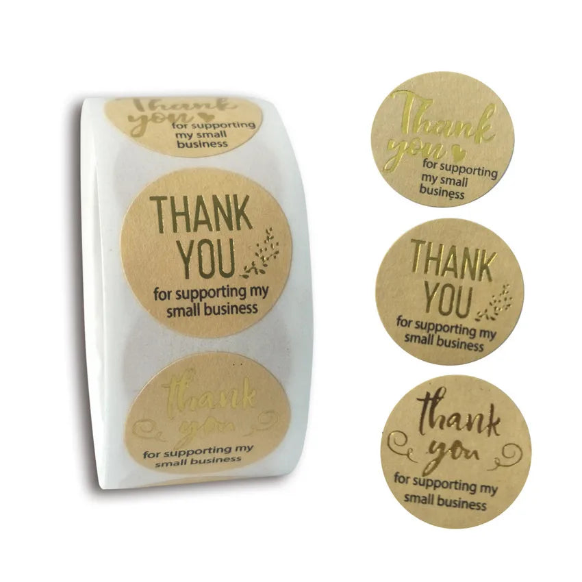 100-500pc Round Gold labels Thank You Kraft Stickers 1 inch Wedding Pretty Gift Cards Envelope Customized Sealing Label Stickers