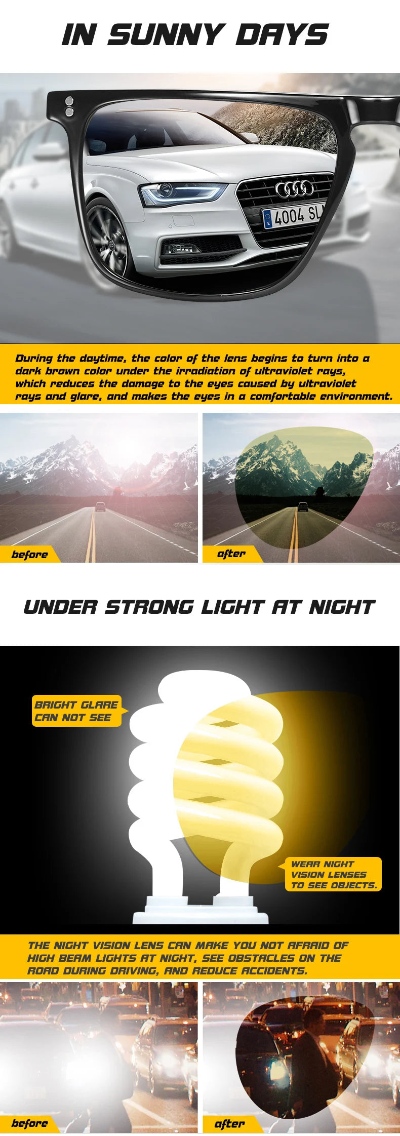 Rivet Square Photochromic Sunglasses Polarized Driving Glasses Men Women