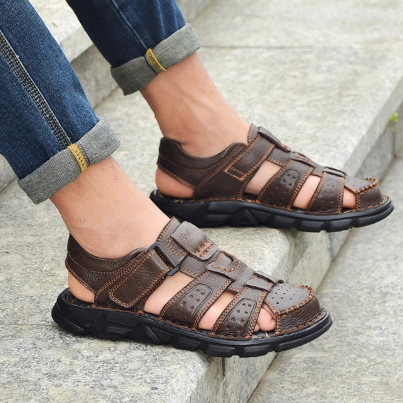 Men's Genuine Leather Sandals: Classic Summer Outdoor Footwear