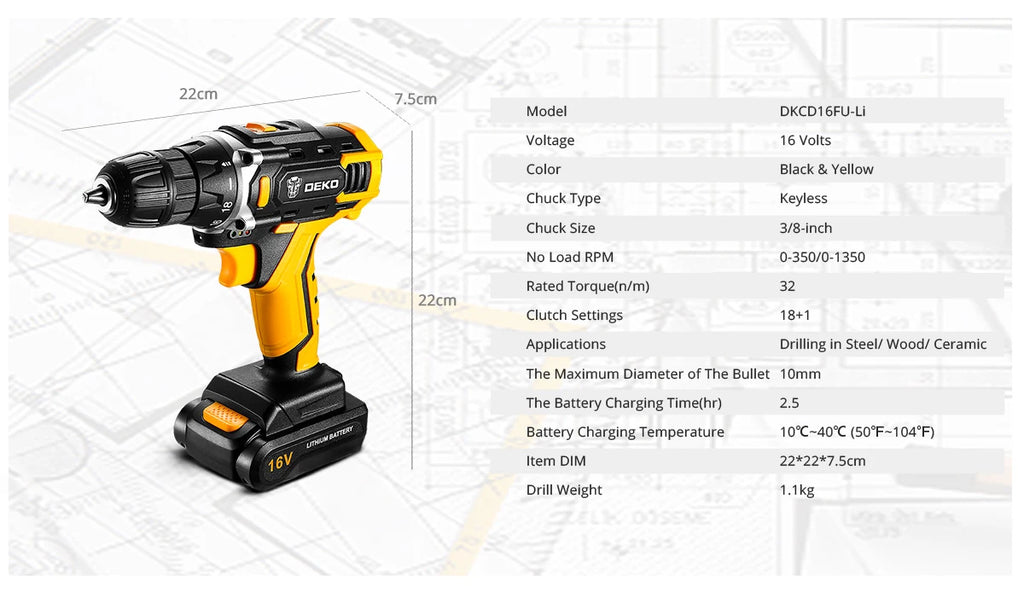 DEKO Cordless Drill 2 Speed Electric Screwdriver with Lithium Battery