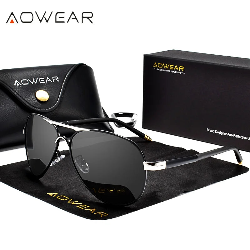AOWEAR Aviation Polarized Sunglasses Men Driving Mirror Sun Glasses Male Brand Design Classic Pilot Eyewear Oculos Gafas De Sol