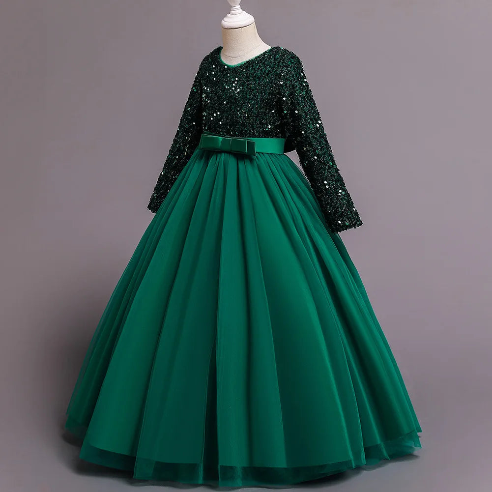 Princess Mesh Dress 4-14y Girl Christmas Winter Party Clothing Kids