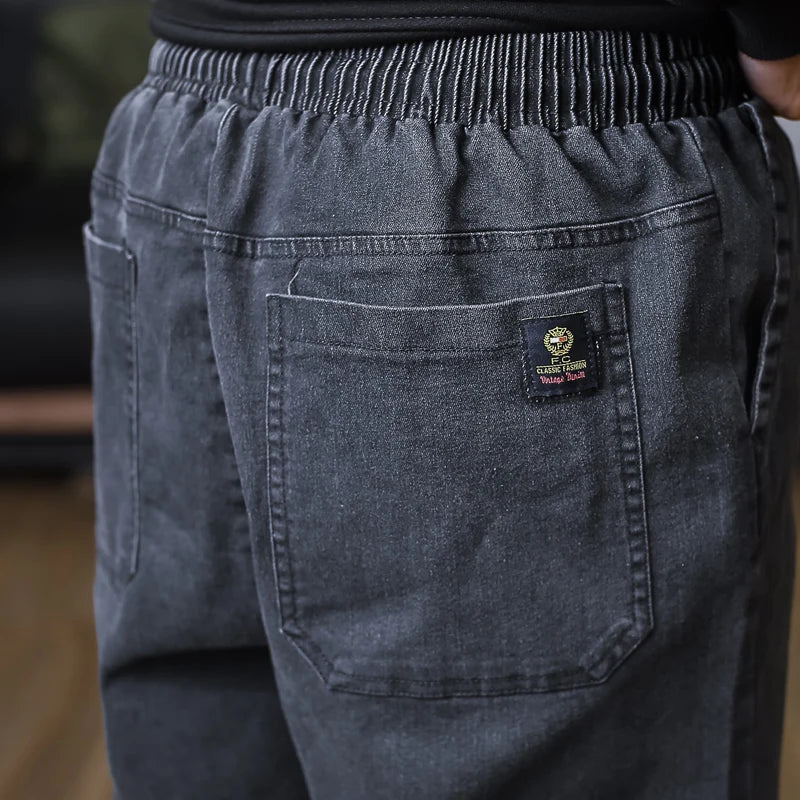 Mens Plus Size Loose Jogger Jeans Harem Cargo Ankle Length Denim Trousers