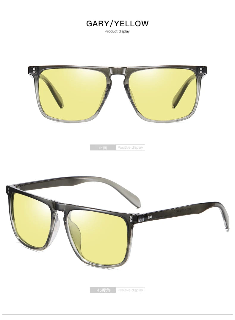 Rivet Square Photochromic Sunglasses Polarized Driving Glasses Men Women