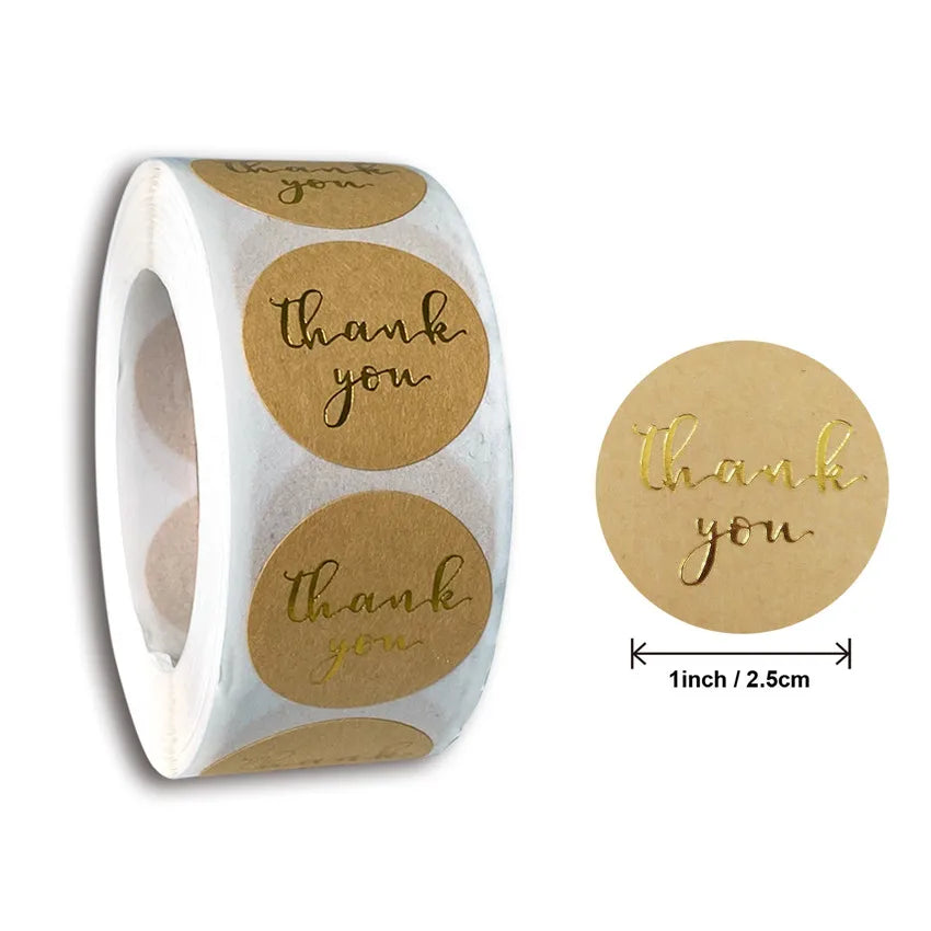 100-500pc Round Gold labels Thank You Kraft Stickers 1 inch Wedding Pretty Gift Cards Envelope Customized Sealing Label Stickers